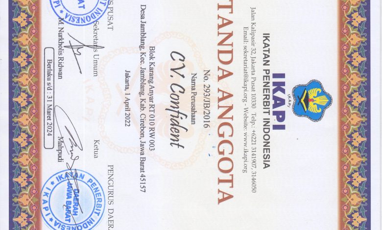Sertifikat IKAPI CV. Confident